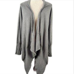 Maurices Womens Cardigan Sweater Size M Long Shawl Gray Asymmetric Long Sleeve